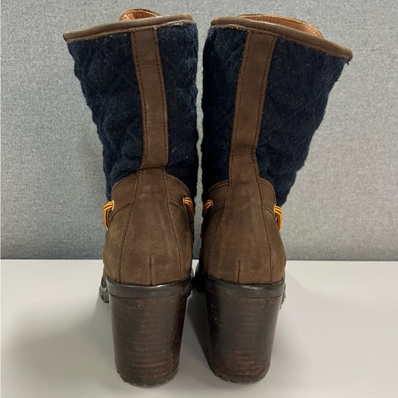 Hunter Henson Boots Navy Quilted Brown Oiled Leather Heeled Size 38 - Picture 6 of 14